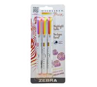 Zebra Pen Mildliner Mix - Set di evidenziatori a doppio colore, punta a scalpello, senza sbavature, colori caldi assortiti, confezione da 3 (77793)