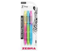 Zebra Pen Z-GRIP - Confezione da 3 penne a sfera con inchiostro nero morbido al tatto, punta media da 1,0 mm, retrattili con clip, scrittura liscia con impugnatura comoda, confezione multipla da 3