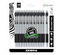 Zebra Pen Z-Grip Elite Retractable Ballpoint Pen Metal Barrel Medium Point 1.0mm Black Ink 18-Pack 27618