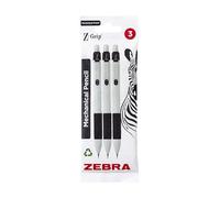Zebra Pen Z-Grip - Matite meccaniche a punta fine, ricaricabile, con gomma e impugnatura comoda, 0,5 mm, fusto bianco, confezione da 3