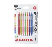 Zebra Pen Z GRIP - Penne a sfera lisce con inchiostro nero, confezione da 7 pezzi, fusto arcobaleno da 1 mm, punta media retrattile, con clip, scrittura liscia, inchiostro a bassa viscosità,