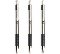Zebra Pen Zebra F-301 - Penna a sfera retrattile in acciaio inossidabile - Larghezza 1,0 mm - Inchiostro nero - Confezione da 3