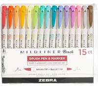 Zebra Penna Mildliner Evidenziatore Doppia Punta - Spazzola E - 15 Confezione