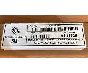 ZEBRA RESIN RIBBON 56,9MM X 74M QTY 12 P/N 800132-102