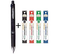 Zebra Sarasa 4 Plus S - Penna a sfera multifunzione con inchiostro nero/rosso/blu/verde da 0,4 mm, matita meccanica da 0,5 mm, corpo nero (J4SAS11-BK) + set di 4 colori da 0,4 mm