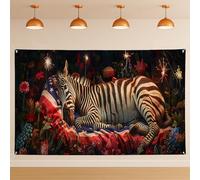 Zebra sdraiata su sfondo floreale, decorazione artistica rustica per feste, sfondo da parete, con stelle e lustrini per interni, per eventi fotografici, 180 x 109 cm