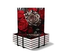 Zebra, set di 6 sottobicchieri quadrati a righe con supporto