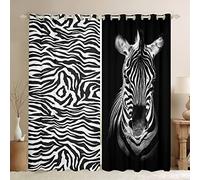 Zebra, tende a righe con motivo zebrato, per camera da letto, soggiorno, per bambini, ragazzi, 3D, nero, bianco, cavallo, destro, finestra, drappeggio, africa, animali selvatici, finestre,