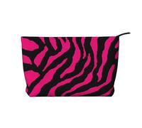 Zebra Tiger Leopard Pink Chiusura a Cerniera Borsa per il trucco in velluto a coste Organizer multifunzionale 22x7x17cm per Viaggi Campeggio Vacanze Fitness, Nero , Taglia unica