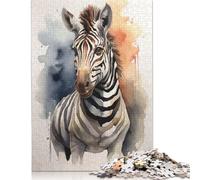 Zebra Watercolor Art Jigsaw Puzzle Impossibili 1000Pcs Decorazione Per La Casa. Giochi Rilassamento E Intelligence Per Adulti E Bambini Da 12 Anni 1000pcs (75x50cm)