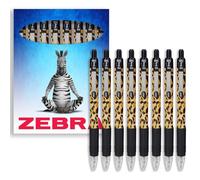 Zebra Z-Grip Pen Funky - Penna a sfera retrattile, motivo animale, inchiostro nero, confezione da 8 (ghepardo)