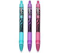 Zebra Z-Grip - Penna a sfera liscia, 1,0 mm, motivo fiamma Funky Fiamma, 1 pezzo, blu, rosa, viola, confezione da 3