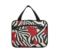 Zebras Patter Astratto Nero Rosso Appeso Borse per Viaggiare con gancio, Designer Compact Makeup Bag Organizer per gli Uomini Palestra estuche para guardar maquillaje, Zebras Patter Astratto Nero
