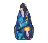 Zebrato arcobaleno colorato adatto per sport, corsa, viaggi, attività all'aperto borse a tracolla da uomo e donna, Meduse colorate, Taglia unica, Retro