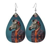 Zebre in fantasia orecchini in pelle stampata a doppia faccia int e forma di gocce d'acqua, creativo, leggero e romanzo, colori vivaci e vivaci.