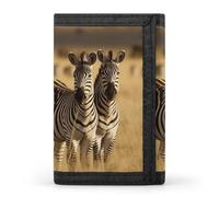 Zebre nell'erba della savana portafoglio a tre pieghe, porta carte e denaro Oganizer sottile elegante mini portamonete con cerniera tasca portamonete credito per uomini e donne