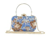 zebrum Pochette da sera da donna, borsa da sera, borsetta da sera, pochette da donna per feste e matrimoni, Ricamo-azzurro, Small