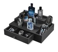 Zecela Colonia Stand Organizer da uomo, 3 ripiani, con rivestimento in velluto, cassetto e scomparti per orologi, gioielli, profumi, espositori per Colonia, ottimo regalo per papà