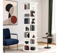 ZECIIYE Libreria Girevole 360°,7 Ripiani,59x59x161,8 cm,Bianca | Torre libreria salvaspazio a 7 ripiani per libri, manga, fumetti e decorazioni, ideale per soggiorno, camera e studio