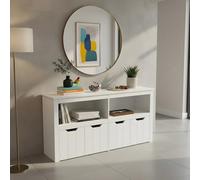 ZECIIYE Set di 2 Credenza Bianca 120cm, Buffet Moderno con 8 Contenitori su Ruote, Mobile Salvaspazio 33cm, XL Madia per Soggiorno e Sala da Pranzo