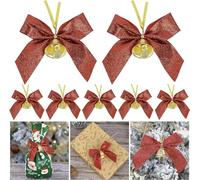 Zecouk Fiocchi per Albero di Natale, Fiocco Natalizi 12 Pezzi Fiocco Natalizio con Campanello per Albero di Natale Ghirlanda Regalo Decorazione (Rosso)