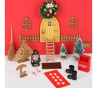 Zecouk Porta Elfo Natale, 22 Pezzi Porta degli Elfi Natalizia Kit, Porticina dell Elfo di Natalizie Accessori Decorazioni con Albero di Natale Ghirlanda Cassetta Postale Recinzioni Fungo Finestra
