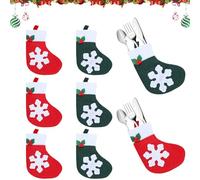 Zecouk Portaposate Natalizio 8 pezzi Porta Posate Natale per Cena Decorazioni per la Tavola di Natale Rosso Verde Coltello Forchetta Cucchiaio Borsa Adatto Ristoranti, Feste, Caffè (Rosso+Verde)