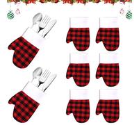 Zecouk Portaposate Natalizio 8 pezzi Porta Posate Natale per Cena Decorazioni per la Tavola di Natale Coltello Forchetta Cucchiaio Borsa Adatto Ristoranti, Feste, Caffè (Plaid)