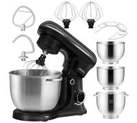 ZEEGMA PLANEET TRIO Impastatore 1500 W Robot da Cucina Multifunzione con 3 Ciotole 4 l, 4,5 l e 5,2 l, 10 Velocità Gancio per Impastare, Gancio a Foglia, Frusta Coperchio con Misurino (Nero)