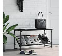 Zeehear Scarpiera nera 90 x 30 x 45 cm, in legno e acciaio, robusto organizer per scarpe per ingresso, corridoio e guardaroba, pratica scarpiera con ripiano