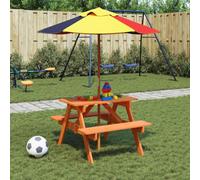 Zeehear Tavolo da picnic per 4 bambini con ombrellone in legno di abete massiccio, per giardino, terrazza, balcone, resistente alle intemperie, stabile, tavolo da pranzo per esterni con gruppo di