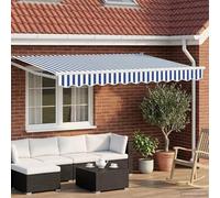 Zeehear Tenda da sole elettrica estensibile, 3 x 2,5 m, con LED e sensore meteo, blu e bianco, telaio in alluminio, resistente alle intemperie, protezione solare e antipioggia, per giardino, balcone