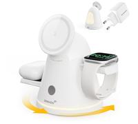 ZEEHOO Stazione di ricarica wireless 4 in 1, caricabatterie magnetico e luce dimmerabile, caricabatterie wireless Qi2 da 15 W per iPhone 17,16, 15, 14, 13, iWatch, Samsung Galaxy Watch