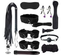 ZeeKoug Pilates 12 Pezzi Nero Peluche Nylon Divertimento Set Attrezzature multifunzionali, Strumento di Allenamento di Yoga con Paddle Frusta, Anca e Polso Esercizio Accessori, Regalo di Coppia