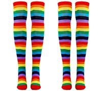 ZEELYDE 4X Calze a righe Arcobaleno Colorate sul Ginocchio Clown Costume a Righe Calze Top per le feste di Cosplay