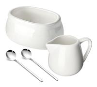 zeeooil Set porta bustine di zucchero, in ceramica, bricco per latte in porcellana con manico, cucchiaini da caffè in acciaio inox (1 supporto, 1 brocca, 2 cucchiai)