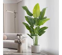 ZEEOZE Pianta Artificiale Uccello del Paradiso 200cm Alta Finta Palma Tropicale Per Interno Esterno con 15 Foglie Banano Albero Finto da Interno con Aaso Bianco Per Letto Giardino Ufficio Decorazione