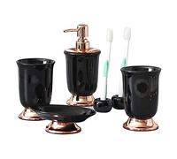 Zeepdispenser - Set di dispenser per sapone in ceramica, per il bagno, per sapone liquido o dispenser per lozione con portaspazzolino da denti, colore: bianco nero