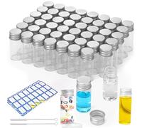ZEEROQOLAB 60 Pezzi Provette Vetro con Tappo a Vite 10 ML, Bottiglie Trasparenti per Campioni, include Spazzola per Pulizia ed Etichette Autoadesive per Fiale Contenitore, per Caramella Liquido