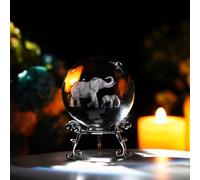 ZEERSHEE 60 mm 3D inciso al laser Madre Figlio Elefanti sfera di cristallo con supporto decorativo sfera elefante regali per le donne