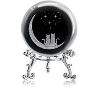 ZEERSHEE Fermacarte con sfera di cristallo a forma di gatto e luna, 60 mm, con base di supporto, decorazione per la casa, regalo per gli amanti dei gatti