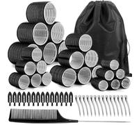 Zefphxs 54 bigodini per capelli con clip, bigodini in velcro neri per capelli, bigodini jumbo, grandi, medi, piccoli, per capelli lunghi, medi, corti, spessi, fini, fai da te, parrucchieri (nero)