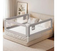ZEHNHASE Sponda letto bambini extra alta e traspirante, barriera per letto con sollevamento verticale, blocco di sicurezza, tasca e facile montaggio (140cm, grigio, 1lato)