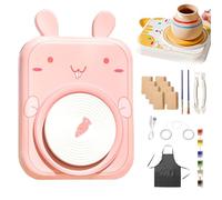 ZEID Cute Animal Pottery Wheel Set for Kids, Electric Wheel Set, Pottery Painting Kit Arts and Crafts for Kids, Cute Animal Shaped Porcelain Machine(including clay*8) (Pink Rabbit)