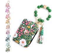 ZEID Messagenal Women's Boho Beaded Wallet, Women Boho Style Beaded & Tassel Decorated Keychain Credit Card Holder Purse (Green)