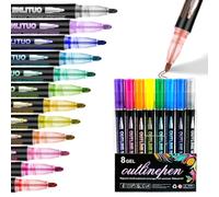ZEID Neattidyly/Objectivew Magische Stifte, Marker Pen for Highlight, Double Line Quick Dry Outline Markers, Double Line Outline Pens, Super Squiggles Metallic Glitter Pens (8 Colors)