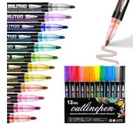 ZEID Neattidyly/Objectivew Magische Stifte, Marker Pen for Highlight, Double Line Quick Dry Outline Markers, Double Line Outline Pens, Super Squiggles Metallic Glitter Pens (12 Colors)