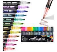 ZEID Neattidyly/Objectivew Magische Stifte, Marker Pen for Highlight, Double Line Quick Dry Outline Markers, Double Line Outline Pens, Super Squiggles Metallic Glitter Pens (24 Colors)