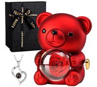 Zeihoo Orsetto con Rosa e Collana, Orso di Rosa Eterna, Mamma Regalo, Orsacchiotto Portagioie Gioielli, Eterna Rosas Regalo per Donna, Fidanzata, Festa della Mamma, Compleanno, Ragazza, Anniversario