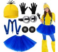 ZeiLaBang Kakadi 6 accessori per costume Minion, set di costume giallo per cosplay, 1 paio di occhiali gialli, 1 berretto, 1 set di guanti neri, guanti neri e cappelli gialli, per uomo e bambino